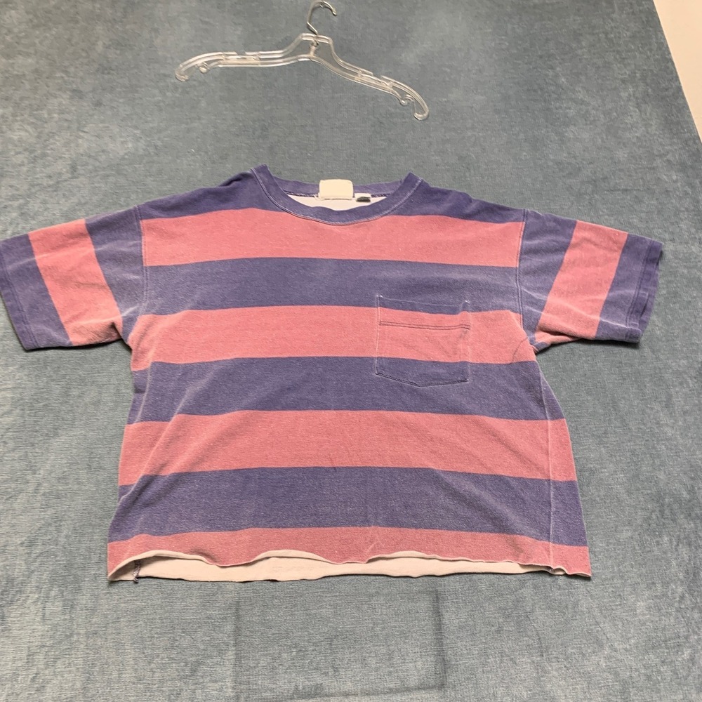 World Island T Shirt Womens Large Blue Pink Cotton Crew Neck Chest Pocket Tee